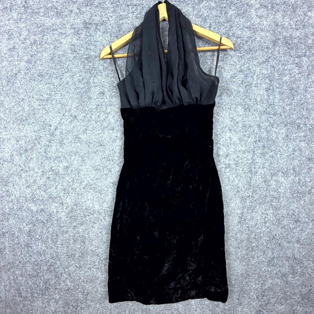 Vintage L A GLO Mini Dress Women 3-4 Black Halter Velvet LBD Cocktail Date Night